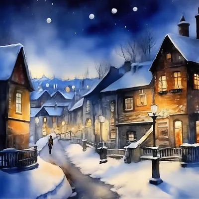 Зима! ночью в Деревушке) Картинка …» — создано в Шедевруме