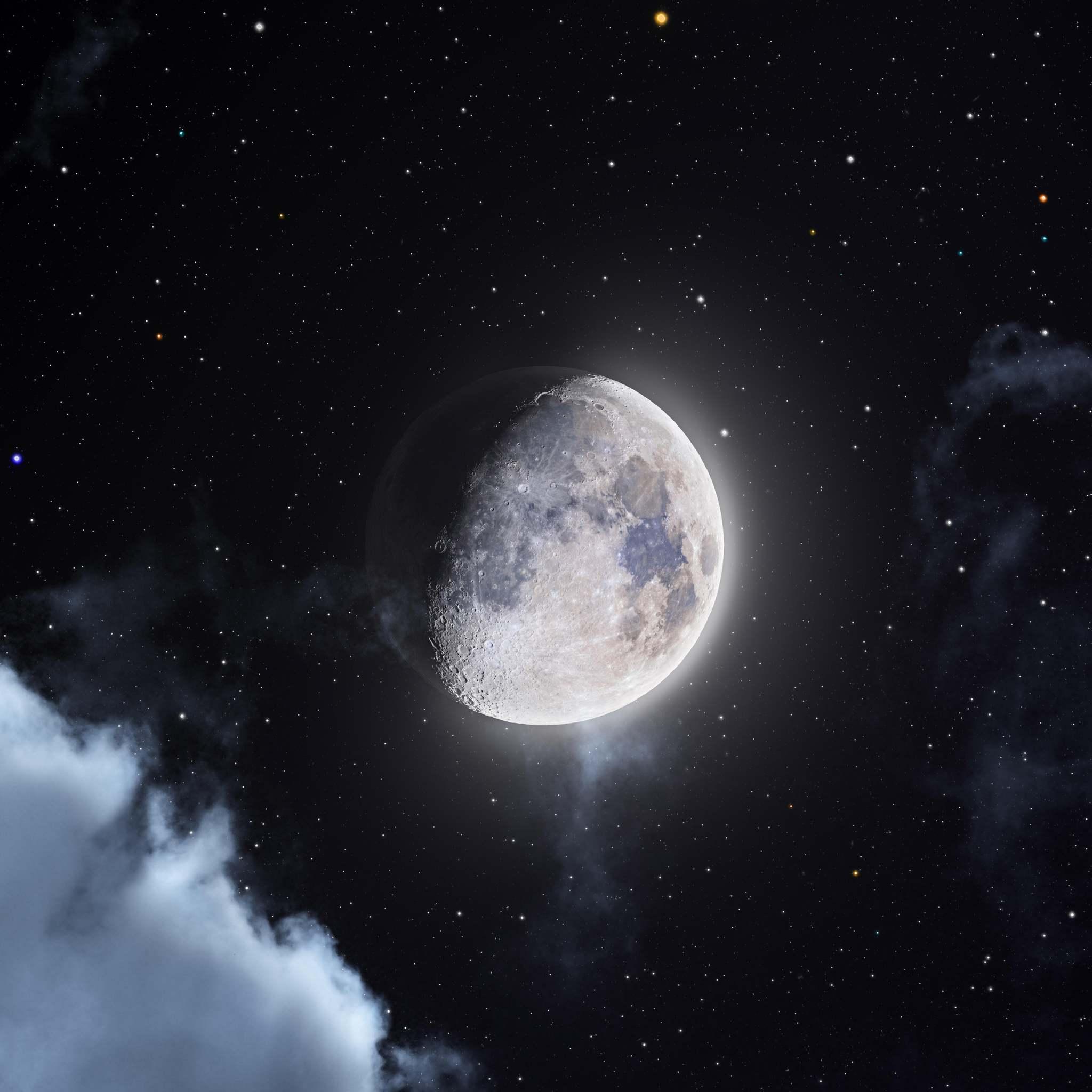 Луна на фоне звездного неба | Пикабу