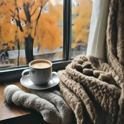 Красная чашка кофе на деревянном подоконнике возле стеклянного окна с  каплями дождя | Премиум Фото