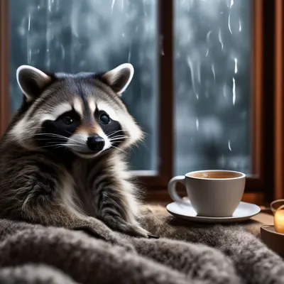 Фото Чашка кофе на окне в каплях дождя, by gdinmilos