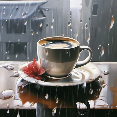 Чашка кофе на фоне окна, за которым дождь Стоковое Фото - изображение  насчитывающей питье, десерт: 183191286