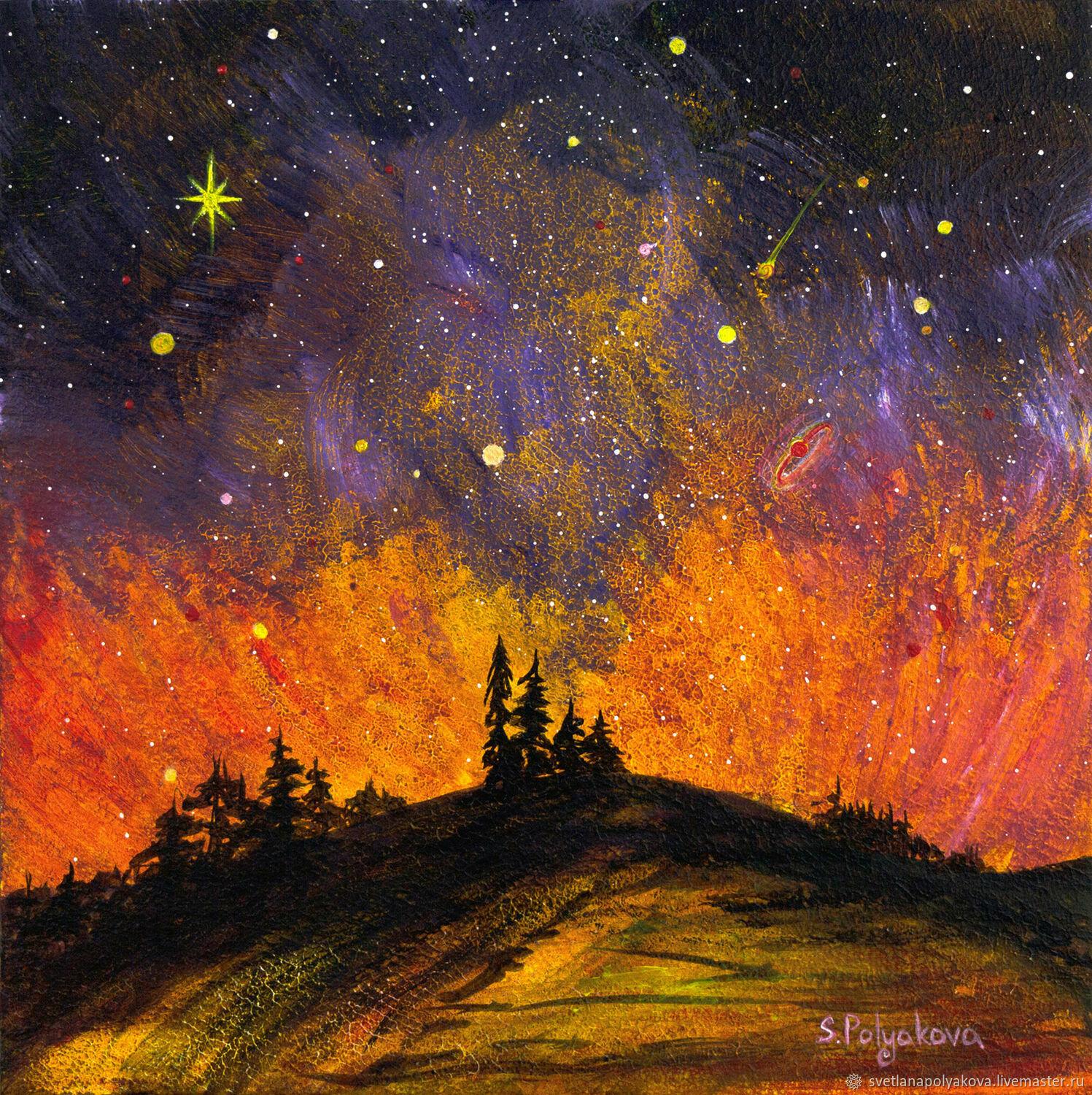 Картина Космос Ночное небо в Шотландии. Пейзаж - акварелью на бумаге –  заказать на Ярмарке Мастеров – QNCQUBY | Картины, Челябинск