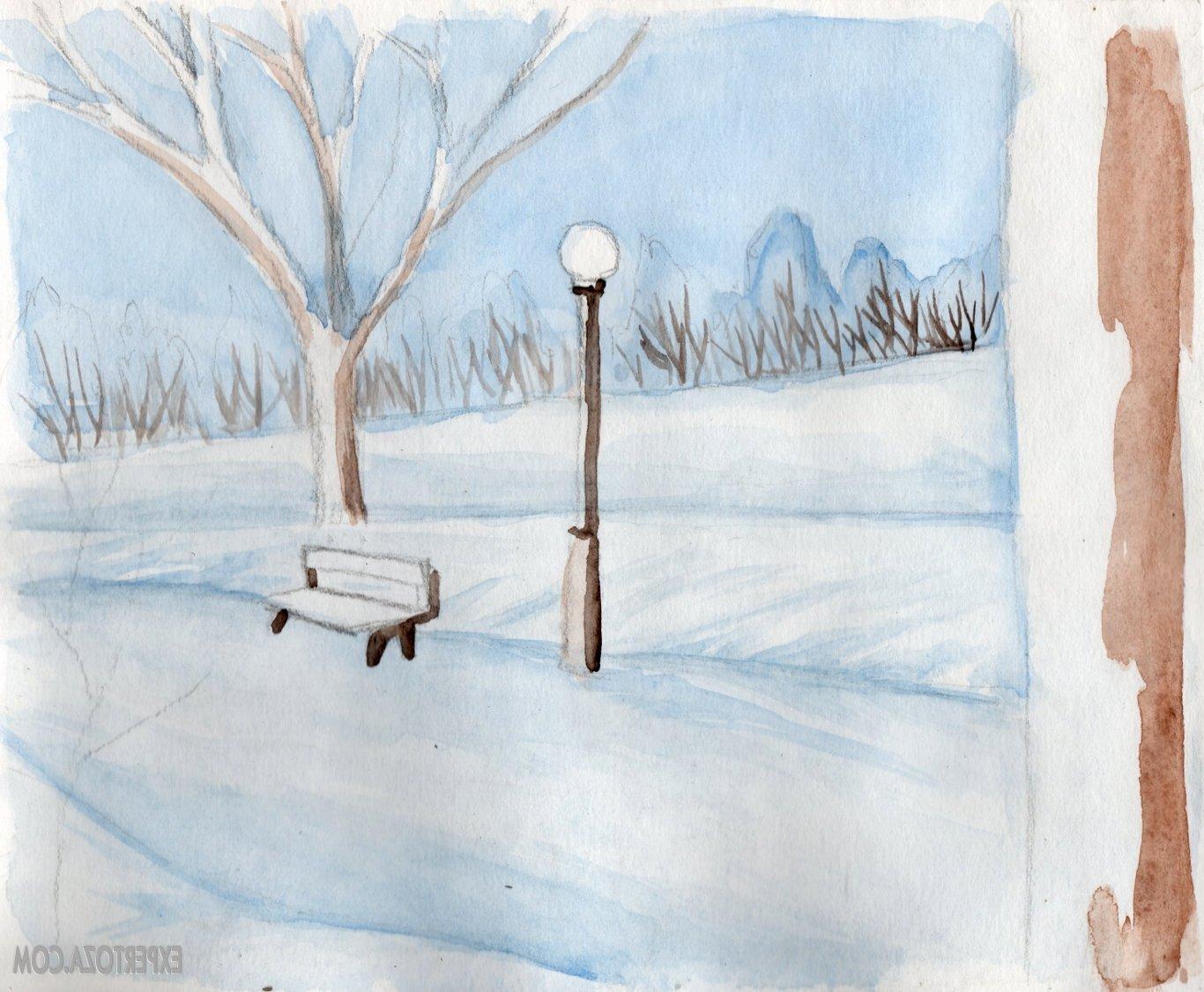 Зимний пейзаж рисунки легкие - 78 фото