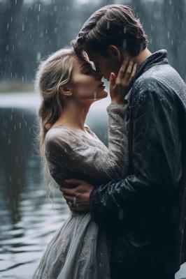 Пара целуется под дождем | Премиум Фото