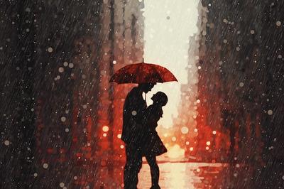 Пары под дождем хорошо проводят время | Премиум Фото