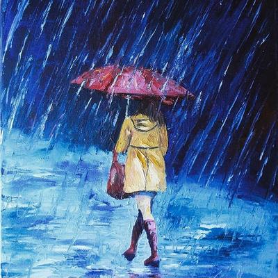 Человек, стоящий под дождем с зонтом под дождем. | Премиум Фото