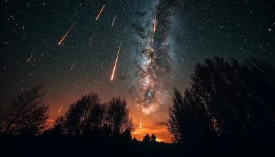 Метеоритный дождь в небе на фоне метеоритного дождя | Премиум Фото