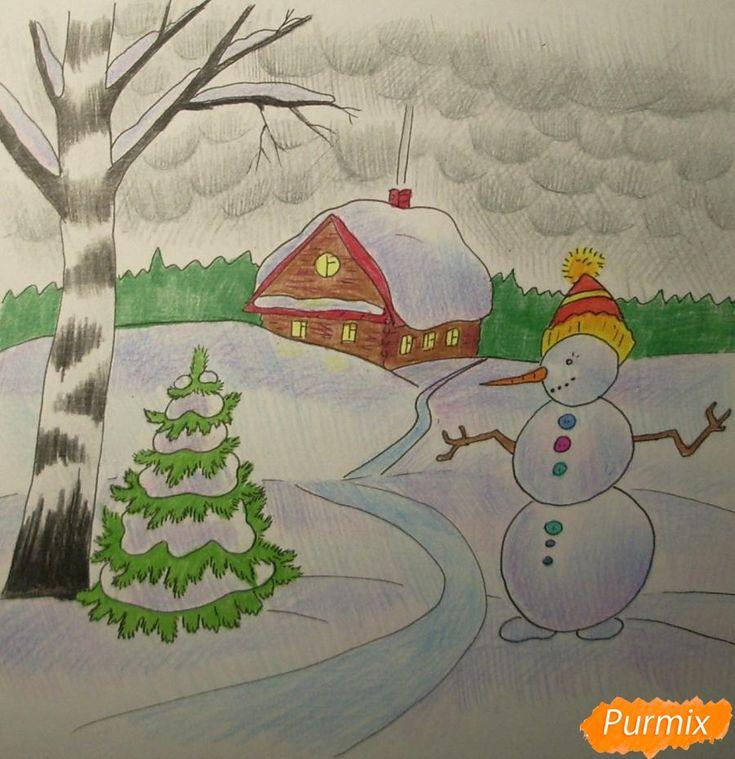 Рисунки на зимнюю тему для детей - 69 фото