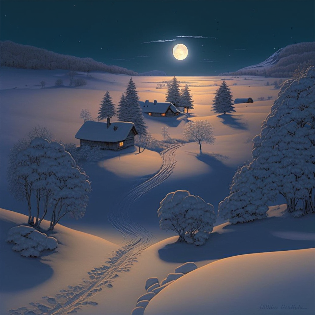 Лунная зимняя ночь | Пикабу