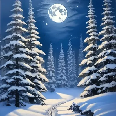 Лунная ночь, зима, большие ели, …» — создано в Шедевруме