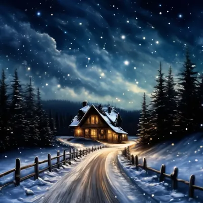 Ночь. Зима. Дорога к дому. Звë…» — создано в Шедевруме