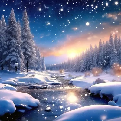 Зимний пейзаж, много блеска, снег …» — создано в Шедевруме