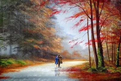 Картина «Прогулка под дождем» Холст на картоне, Масло 2019 г.