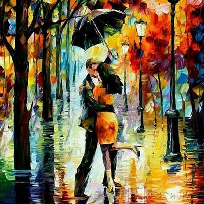 Купить картину Поцелуй под дождем , Афремов, Леонид в Украине | Фото и  репродукция картины на холсте в интернет магазине Макросвит