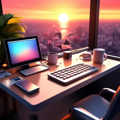 Рассвет,Утро, офис, работа, компьютер…» — создано в Шедевруме