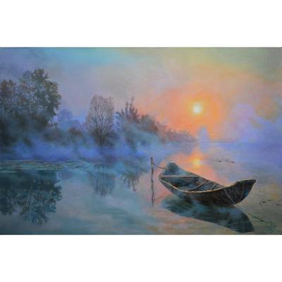 Картина Пейзаж маслом \"Встречая рассвет на реке\" 60x90 AR200802 купить в  Москве