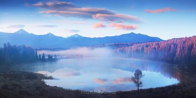 Скачать обои озеро, лес, утро, туман, рассвет разрешение 1920x1080 #143641