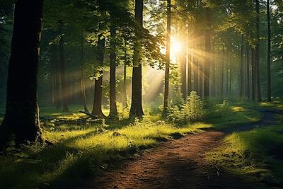 Красивый рассвет в лесу | Премиум Фото