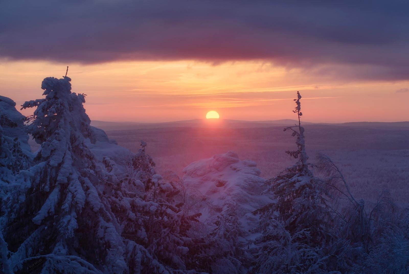 Рассвет. Зимний лес горы Колпаки, Пермский край | Пикабу
