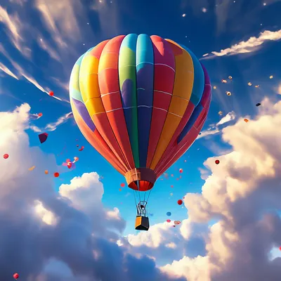 Воздушные шары с людьми в небе» — создано в Шедевруме