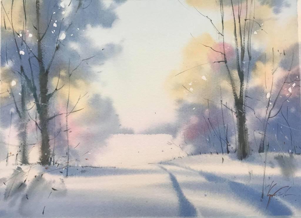 Зимнее солнце -пейзаж маслом художника Разживина