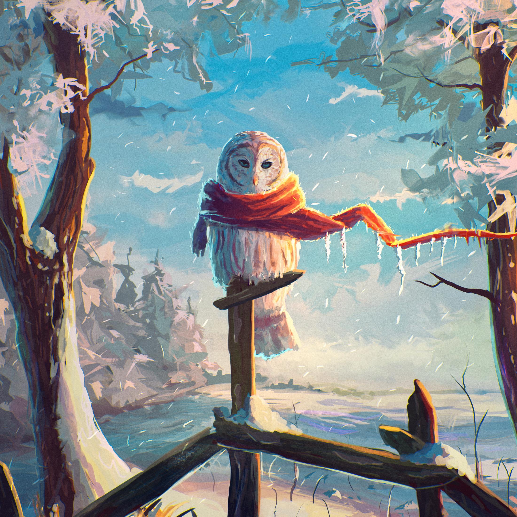Снежная сова зимой сидит на разбитом дереве, голубом небе Стоковое  Изображение - изображение насчитывающей изображение, вертикально: 165700471