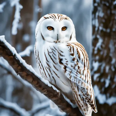 Белая сова неясыть зимой на дереве…» — создано в Шедевруме