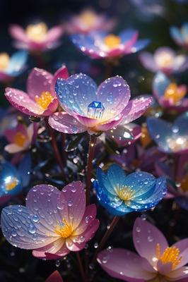 Цветы под дождем с каплями воды | Премиум Фото
