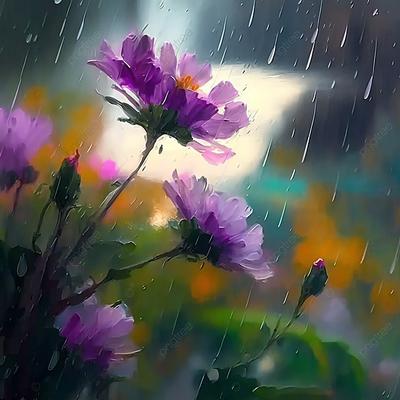 Цветы под дождем цветочная картина маслом фон, дождь, цветы, картина фон  картинки и Фото для бесплатной загрузки