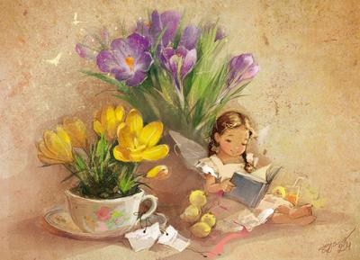Иллюстрация Крокусы..Весна близко) в стиле 2d | Illustrators.ru