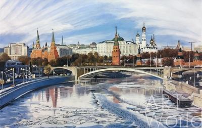 Картина Пейзаж маслом \"Москва ранней весной. Вид на Кремль\" 60x90 AR171001  купить в Москве