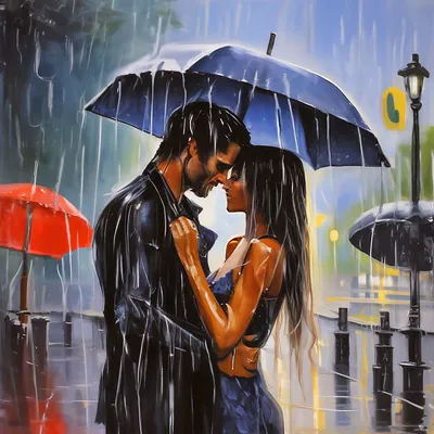 Картина Картина маслом \"Влюблённые под дождем\" 50x60 JR210801 купить в  Москве