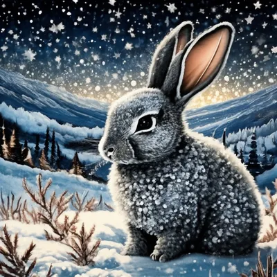 Чёрно белый рисунок зайчик зима …» — создано в Шедевруме
