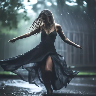 Красивая женщина под дождём.» — создано в Шедевруме