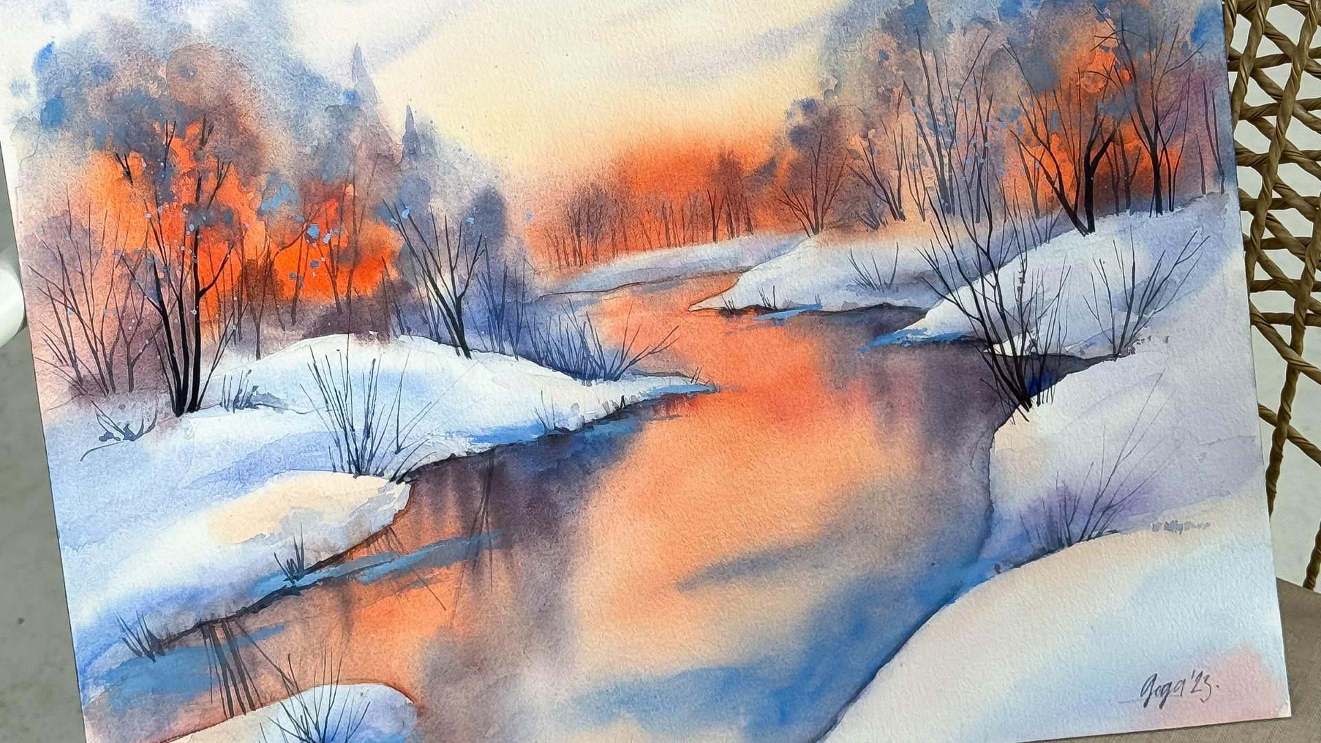 Акварель зима в лесу | Gallery