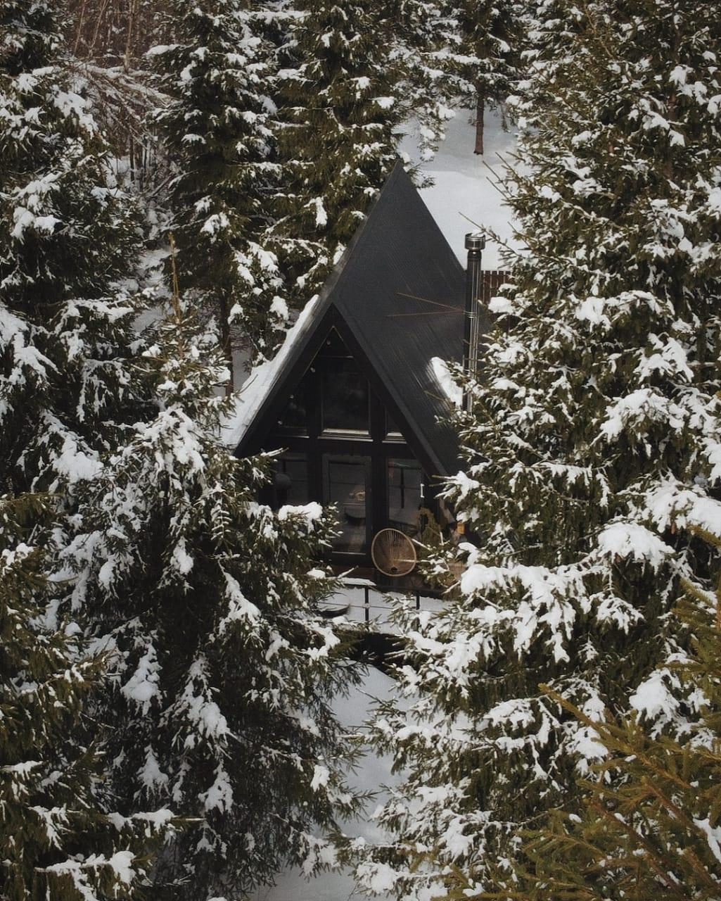 Зима домик в лесу - 64 фото