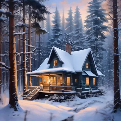 Домик в зимнем лесу - Работа из галереи 3D Моделей