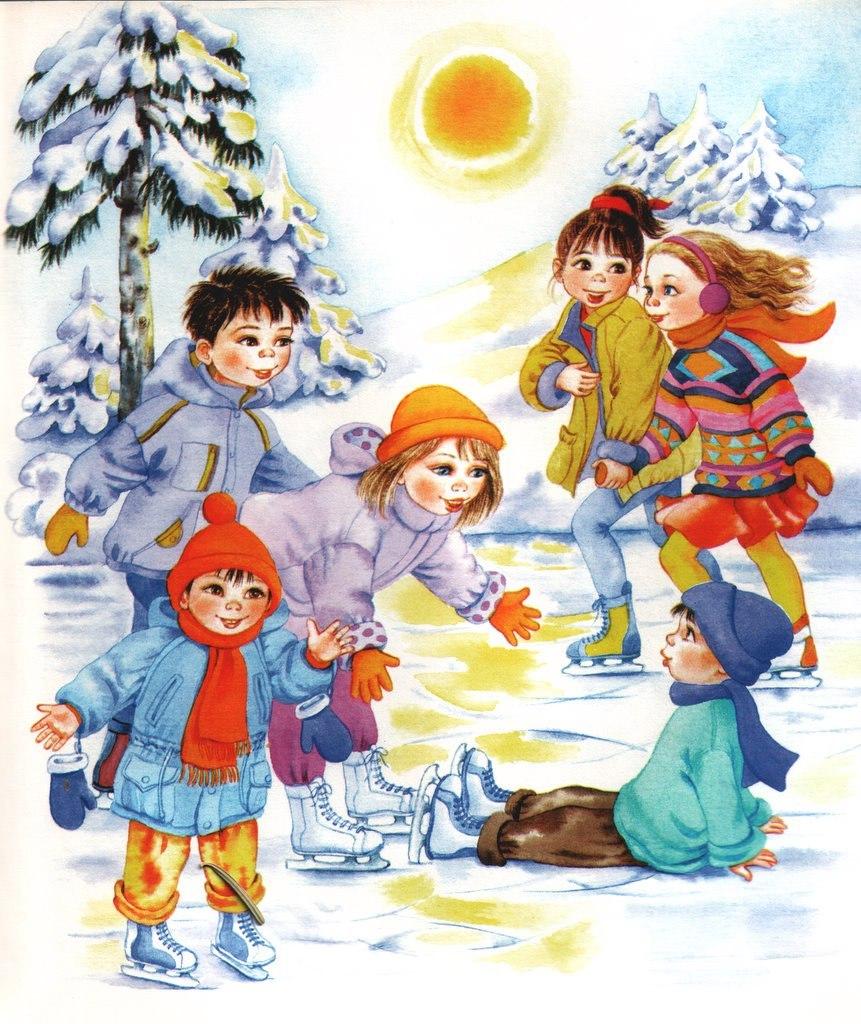 Розмальовки сніг, Розмальовки Діти радіють першому снігу зима.
