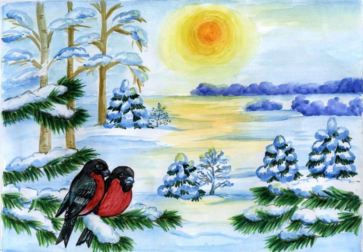 Рисунки на тему \"Зимушка-зима\" в детский сад и школу