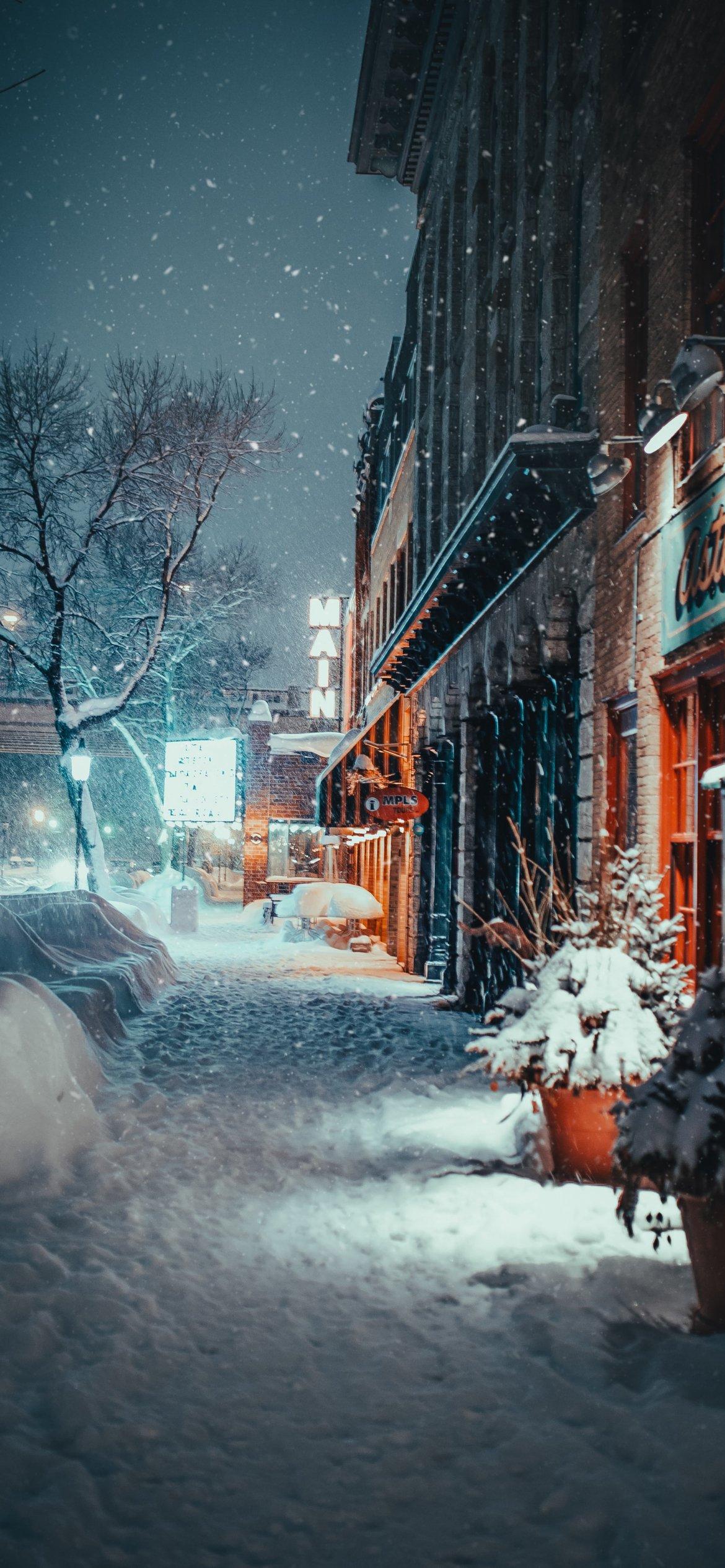 Улица, снегопад, зима Обои 1170x2532 iPhone 13, 13 Pro, 12, 12 Pro