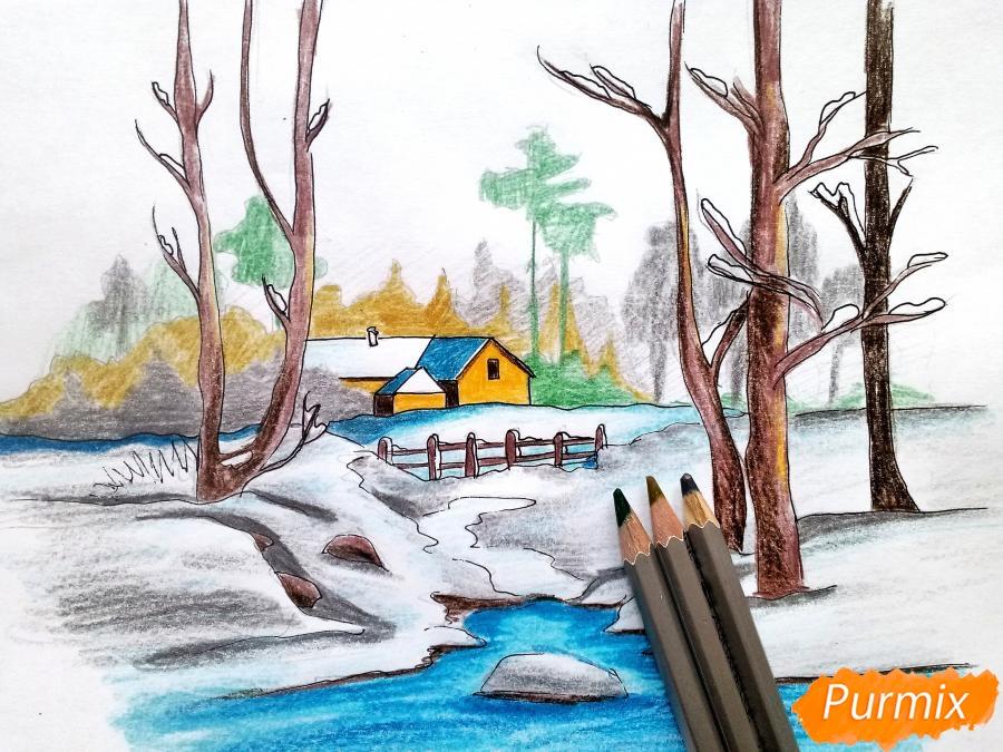 Как нарисовать (рисовать) зиму » Рисуем зимний пейзажи тему легко и  поэтапно - видеоуроки рисования и рисунки для срисовки для детей и  начинающих карандашом и красками