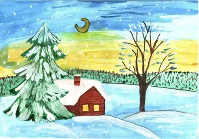 Зимний Пейзаж Рисунок 5 Класс (53 Фото)