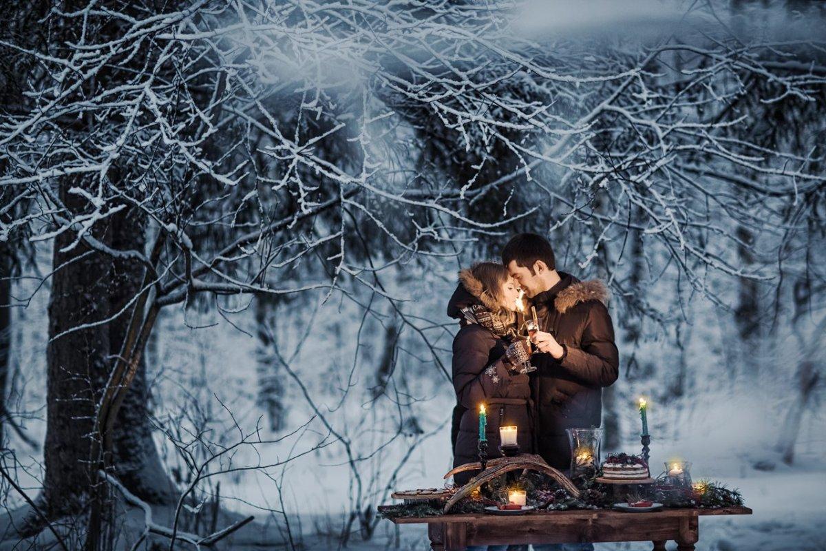 Романтическая цифровая картина снежной зимы, рождественской зимней ночи,  коттеджа в горах. - ePuzzle фотоголоволомка
