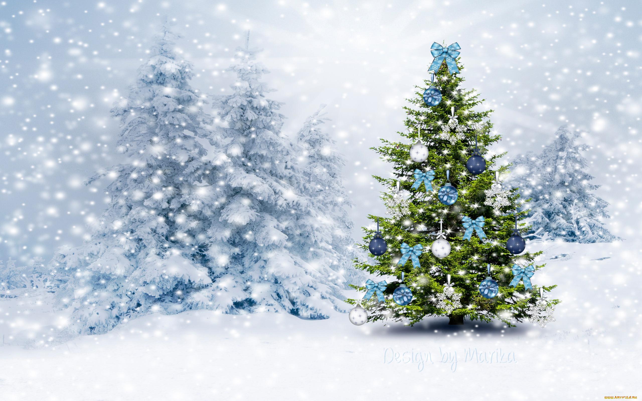 Скачать обои снег, праздничные обои, новый год, рождество, шары разрешение  2560x1707 #8908