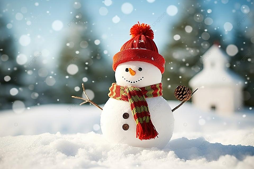 Снеговик в шапке стоит на снегу, зима, время года, снег фон картинки и Фото  для бесплатной загрузки