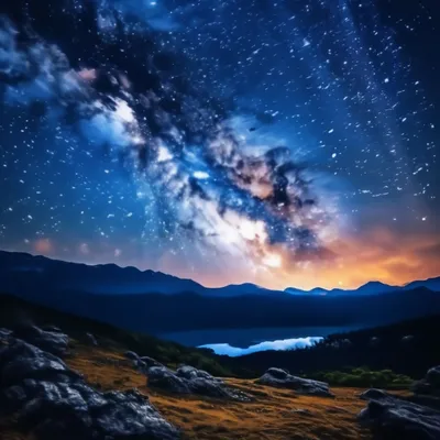 Обои Звездное, ночь, звезды, свет, дом, деревья, силуэт 3840x2160 UHD 4K  Изображение