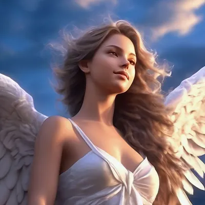 Фото Девушка - ангел парит в облачном небе