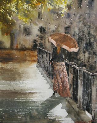 Фото девушка Дождь зонтом Рисованные