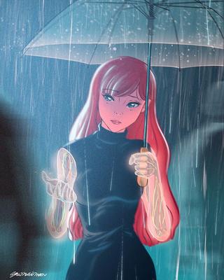 Картинка 800x540 | Рисунок с девушкой под дождем | Девушки, фото  #картинки#арт#рисунок#девушка#дождь#зонт#школьная_форма | Рисунок,  Картинки, Дождь