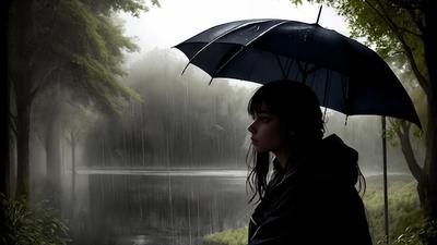 Скачать обои аниме, unknown, , другое, галстук, девушка, дождь, слезы, зонт  из раздела Аниме, в разрешении 1920x1080